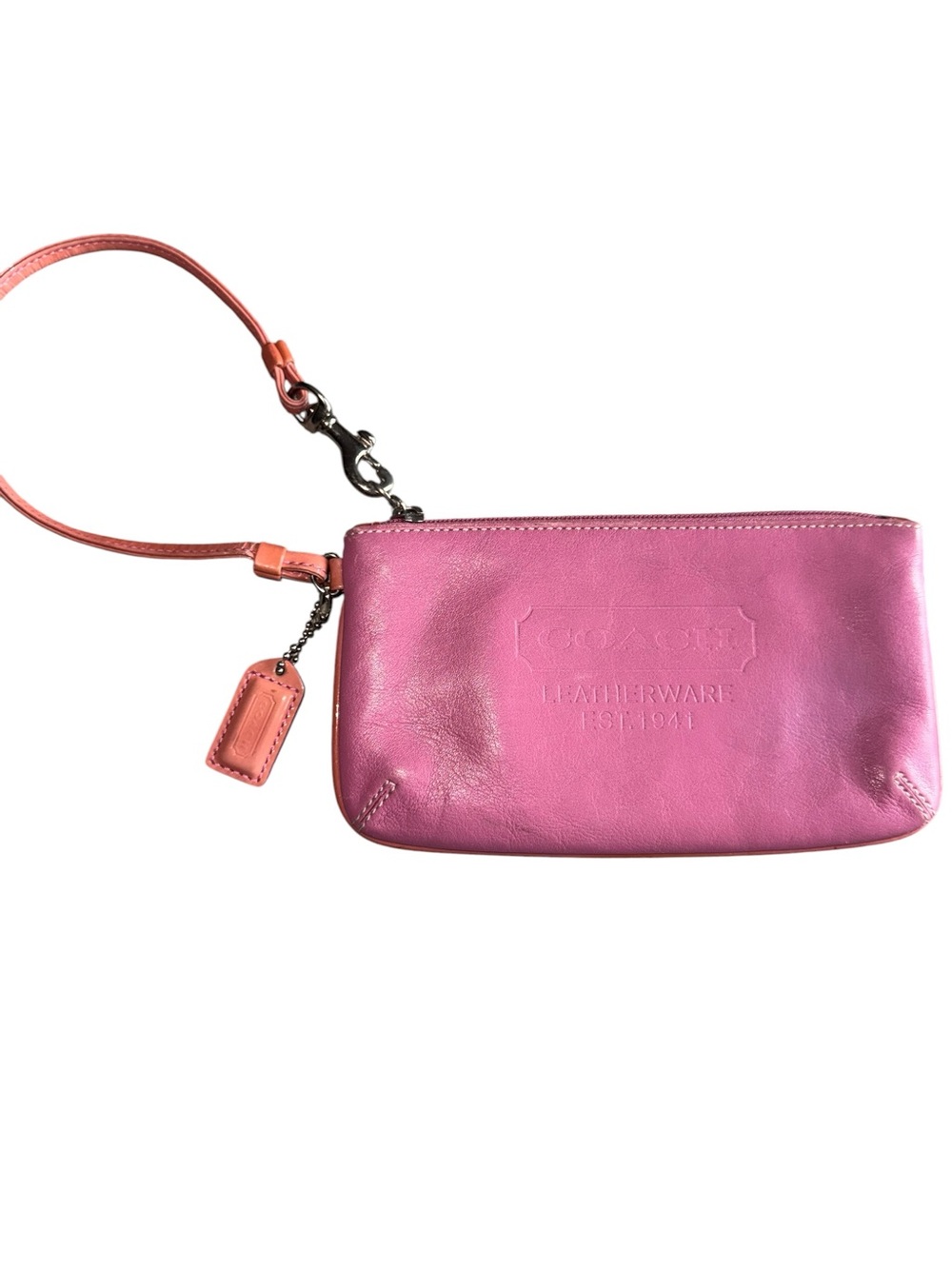 Coach 1941 Pink Leather Wristlet with Coral Strap